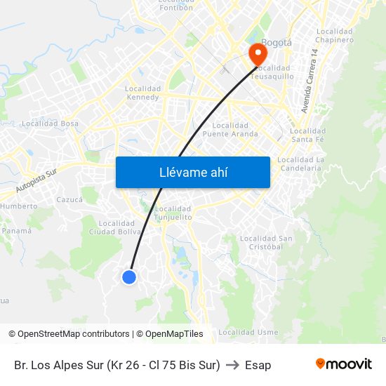 Br. Los Alpes Sur (Kr 26 - Cl 75 Bis Sur) to Esap map