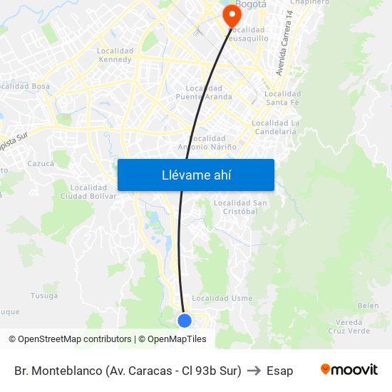 Br. Monteblanco (Av. Caracas - Cl 93b Sur) to Esap map