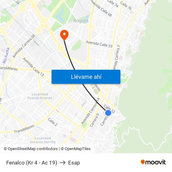 Fenalco (Kr 4 - Ac 19) to Esap map