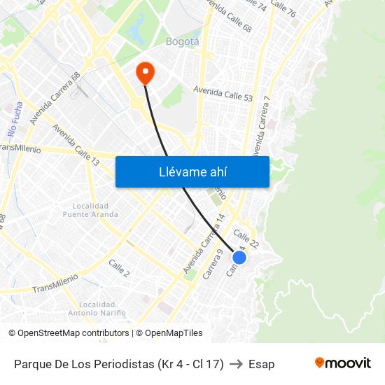 Parque De Los Periodistas (Kr 4 - Cl 17) to Esap map