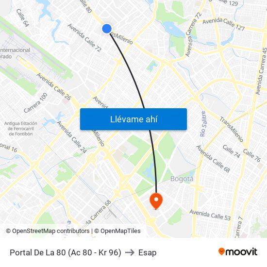 Portal De La 80 (Ac 80 - Kr 96) to Esap map