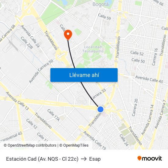 Estación Cad (Av. NQS - Cl 22c) to Esap map