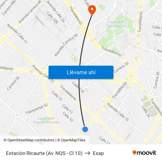 Estación Ricaurte (Av. NQS - Cl 10) to Esap map