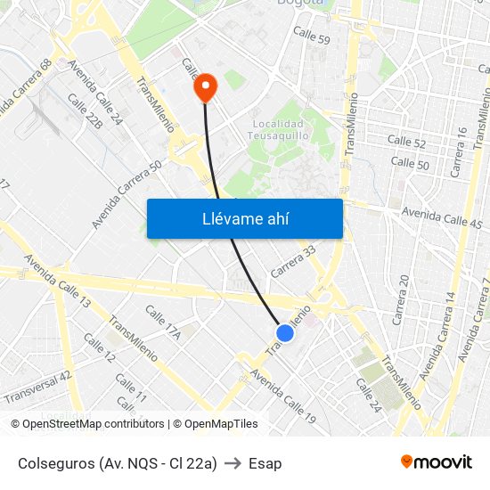 Colseguros (Av. NQS - Cl 22a) to Esap map