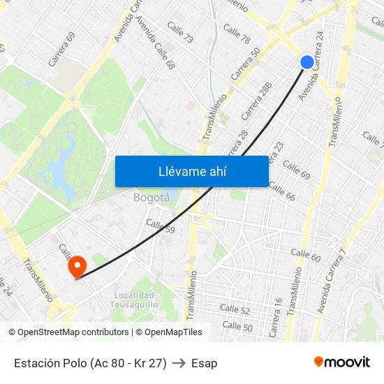 Estación Polo (Ac 80 - Kr 27) to Esap map