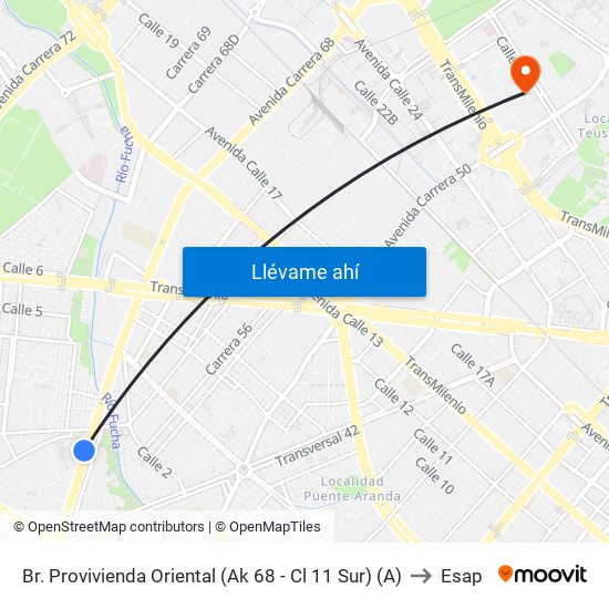 Br. Provivienda Oriental (Ak 68 - Cl 11 Sur) (A) to Esap map