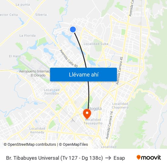 Br. Tibabuyes Universal (Tv 127 - Dg 138c) to Esap map