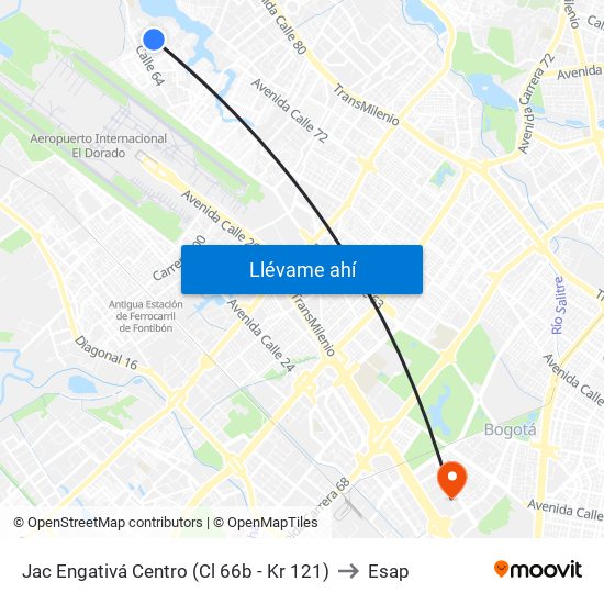 Jac Engativá Centro (Cl 66b - Kr 121) to Esap map