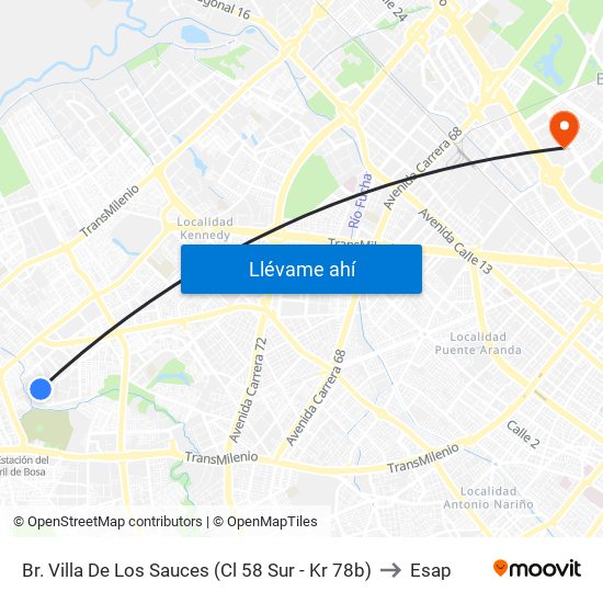 Br. Villa De Los Sauces (Cl 58 Sur - Kr 78b) to Esap map