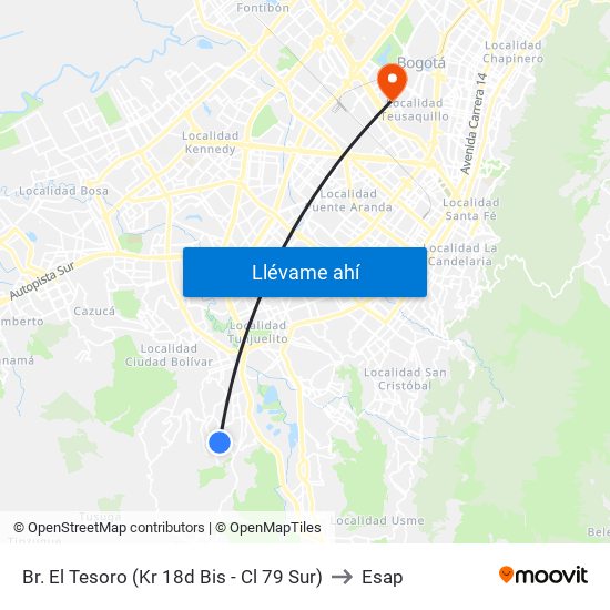 Br. El Tesoro (Kr 18d Bis - Cl 79 Sur) to Esap map