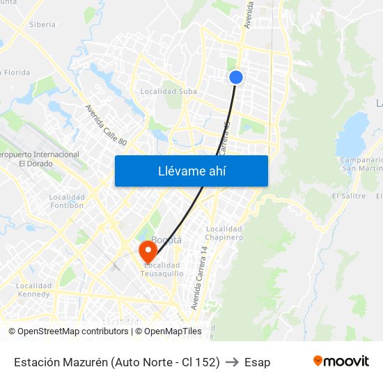 Estación Mazurén (Auto Norte - Cl 152) to Esap map
