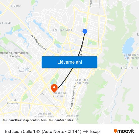 Estación Calle 142 (Auto Norte - Cl 144) to Esap map