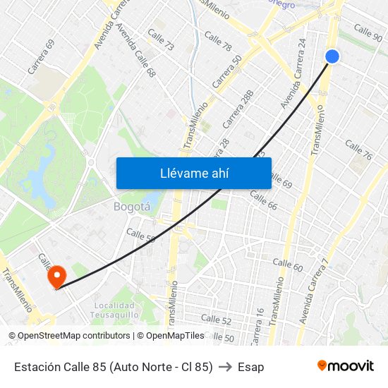 Estación Calle 85 (Auto Norte - Cl 85) to Esap map
