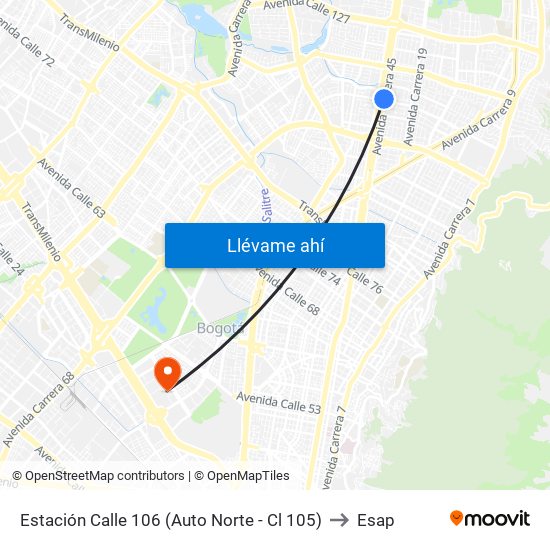 Estación Calle 106 (Auto Norte - Cl 105) to Esap map