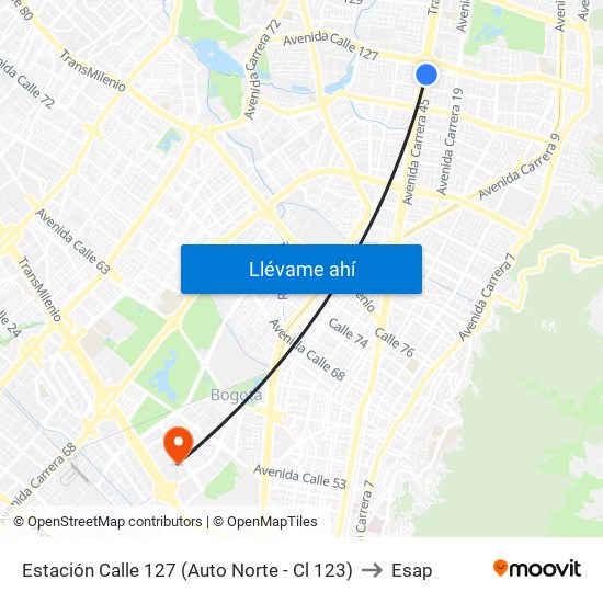 Estación Calle 127 (Auto Norte - Cl 123) to Esap map