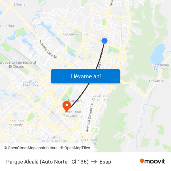 Parque Alcalá (Auto Norte - Cl 136) to Esap map