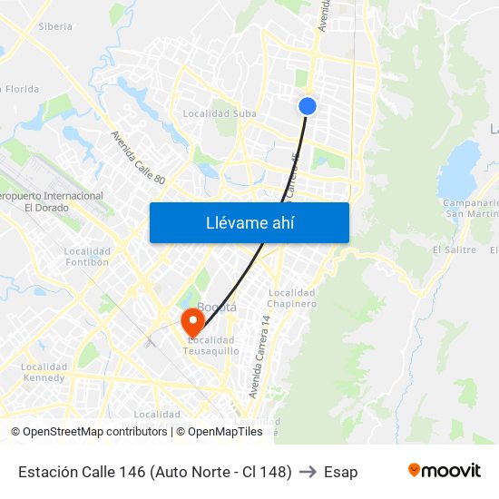 Estación Calle 146 (Auto Norte - Cl 148) to Esap map
