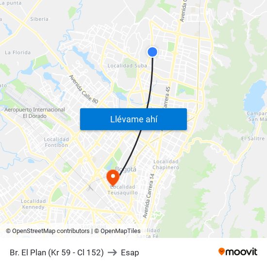 Br. El Plan (Kr 59 - Cl 152) to Esap map