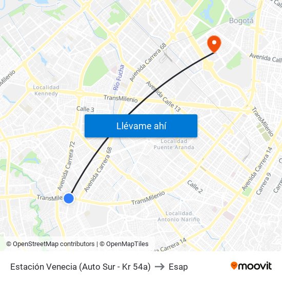 Estación Venecia (Auto Sur - Kr 54a) to Esap map