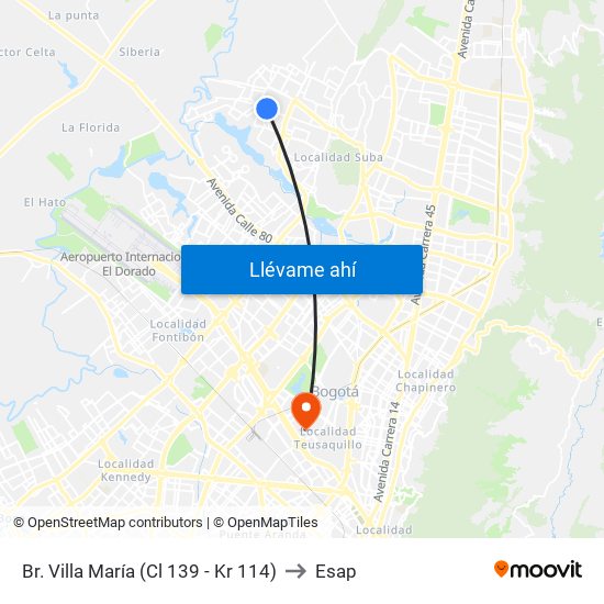 Br. Villa María (Cl 139 - Kr 114) to Esap map