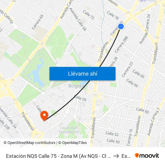 Estación NQS Calle 75 - Zona M (Av NQS - Cl 76) to Esap map