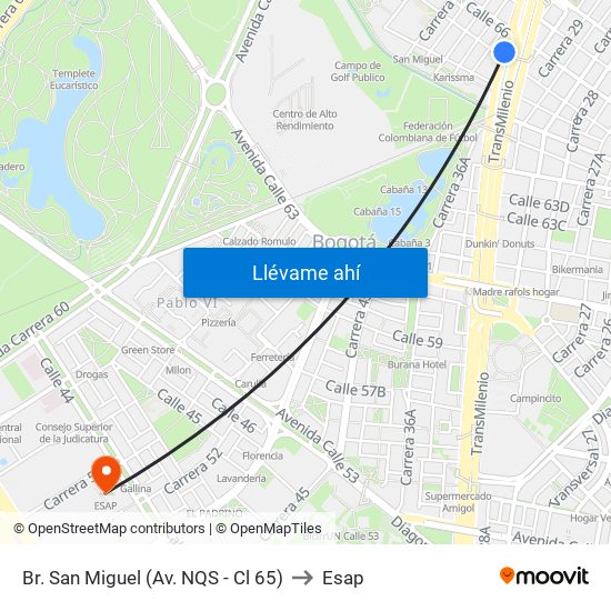 Br. San Miguel (Av. NQS - Cl 65) to Esap map