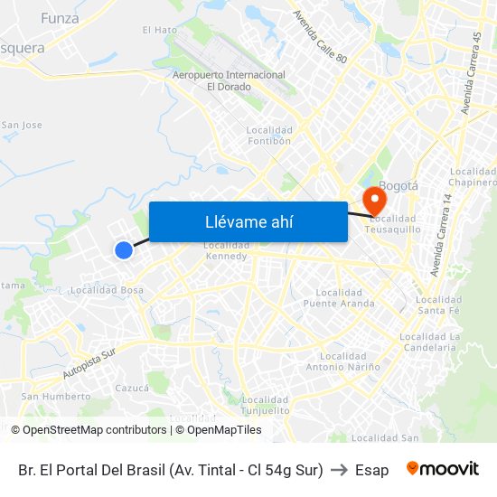 Br. El Portal Del Brasil (Av. Tintal - Cl 54g Sur) to Esap map