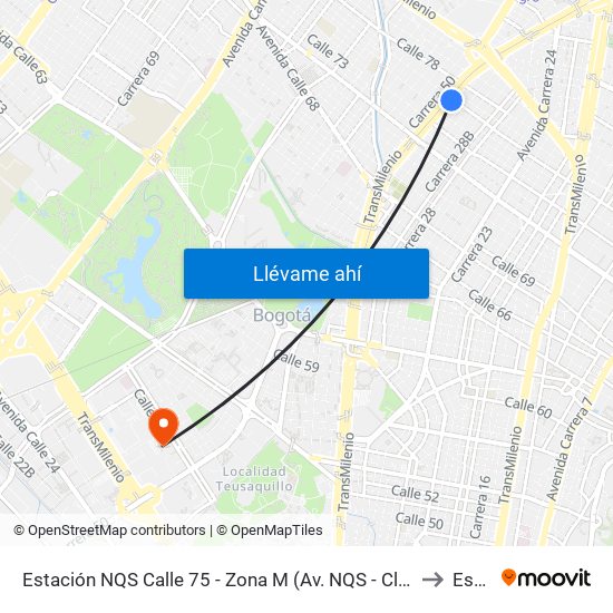 Estación NQS Calle 75 - Zona M (Av. NQS - Cl 75) to Esap map