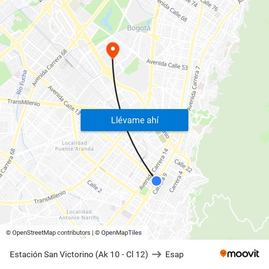 Estación San Victorino (Ak 10 - Cl 12) to Esap map