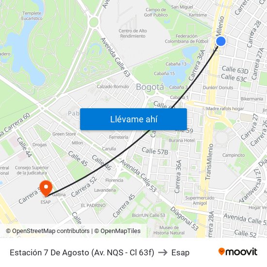 Estación 7 De Agosto (Av. NQS - Cl 63f) to Esap map