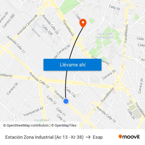 Estación Zona Industrial (Ac 13 - Kr 38) to Esap map