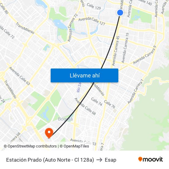 Estación Prado (Auto Norte - Cl 128a) to Esap map