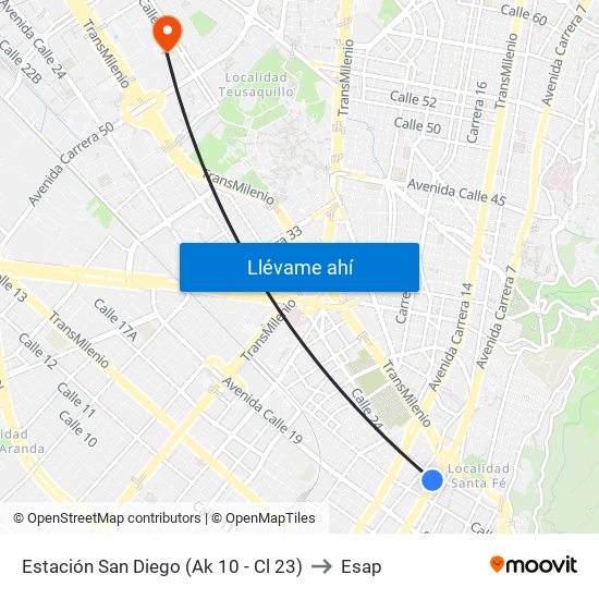 Estación San Diego (Ak 10 - Cl 23) to Esap map