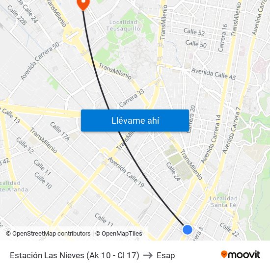 Estación Las Nieves (Ak 10 - Cl 17) to Esap map