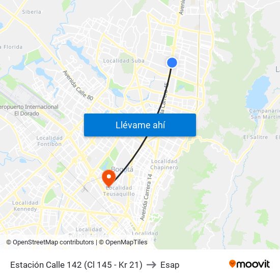 Estación Calle 142 (Cl 145 - Kr 21) to Esap map