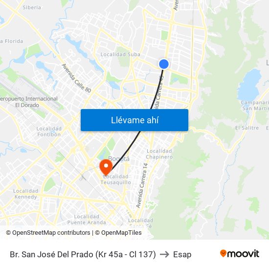 Br. San José Del Prado (Kr 45a - Cl 137) to Esap map