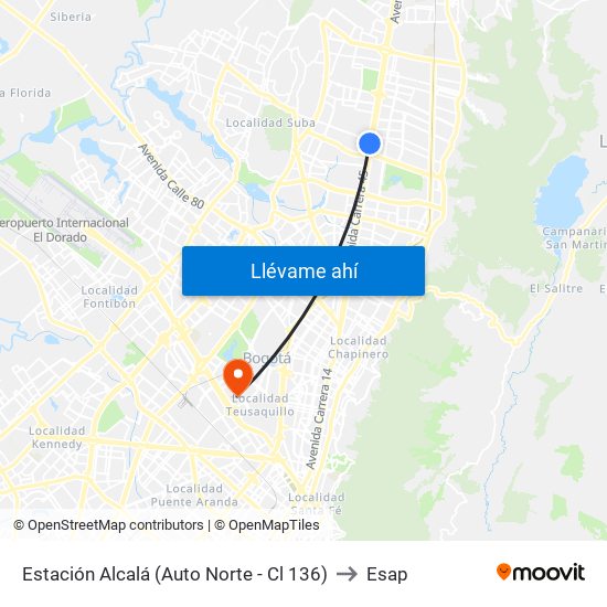 Estación Alcalá (Auto Norte - Cl 136) to Esap map