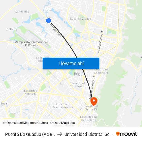 Puente De Guadua (Ac 80 - Kr 119) (A) to Universidad Distrital Sede Macarena B map