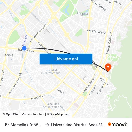 Br. Marsella (Kr 68d - Cl 6) to Universidad Distrital Sede Macarena B map