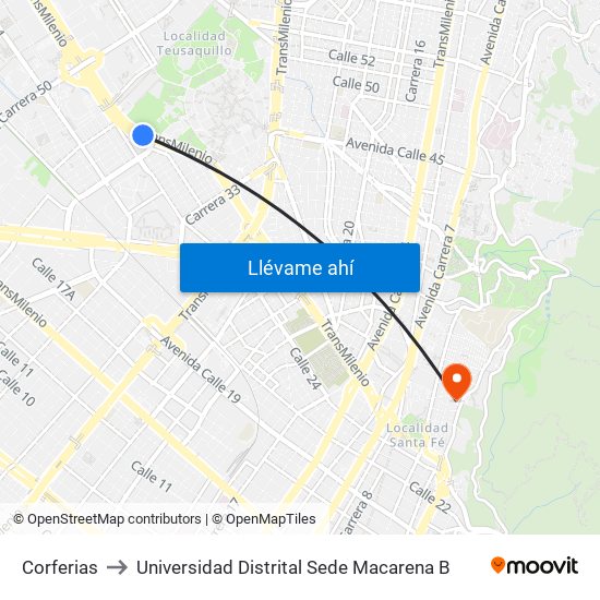 Corferias to Universidad Distrital Sede Macarena B map