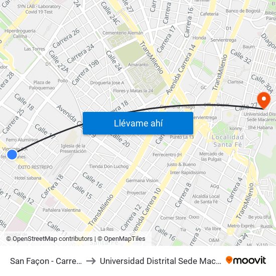 San Façon - Carrera 22 to Universidad Distrital Sede Macarena B map