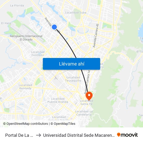 Portal De La 80 to Universidad Distrital Sede Macarena B map