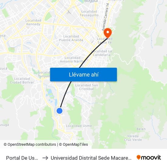 Portal De Usme to Universidad Distrital Sede Macarena B map