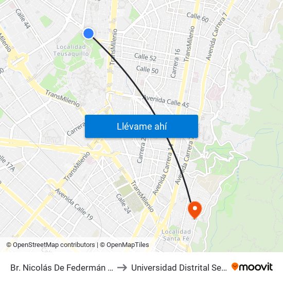 Br. Nicolás De Federmán (Ac 53 - Kr 37a) to Universidad Distrital Sede Macarena B map