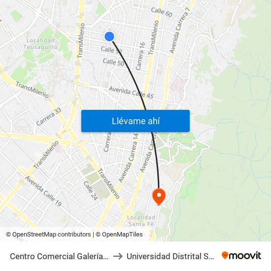 Centro Comercial Galerías (Ak 24 - Ac 53) to Universidad Distrital Sede Macarena B map