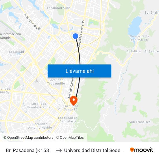 Br. Pasadena (Kr 53 - Cl 107) to Universidad Distrital Sede Macarena B map