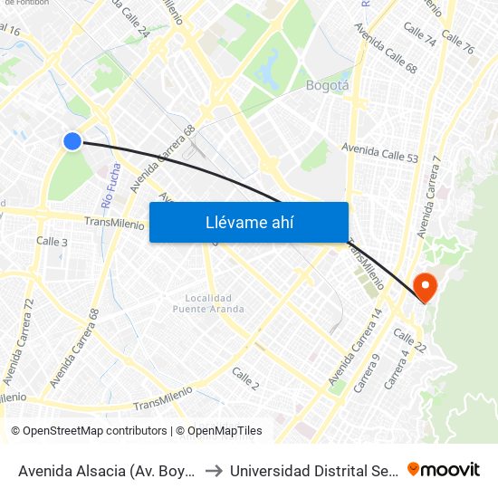 Avenida Alsacia (Av. Boyacá - Cl 11a) (A) to Universidad Distrital Sede Macarena B map