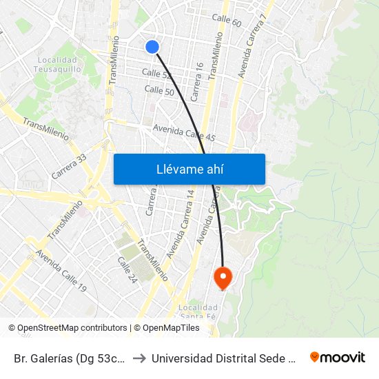 Br. Galerías (Dg 53c - Ak 24) to Universidad Distrital Sede Macarena B map