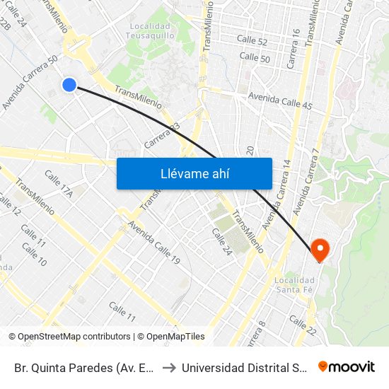 Br. Quinta Paredes (Av. Esperanza - Kr 45) to Universidad Distrital Sede Macarena B map