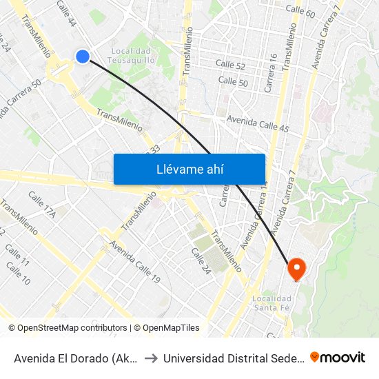 Avenida El Dorado (Ak 50 - Ac 26) to Universidad Distrital Sede Macarena B map